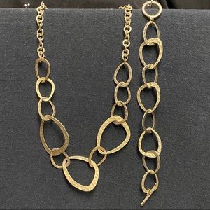 Matte gold link adjustable necklace and bracelet